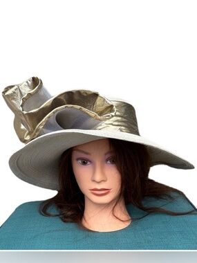 JODY J FOR SILVIA Vintage Elegant Wide-Brim Women's Hat Cream with Gold Accent